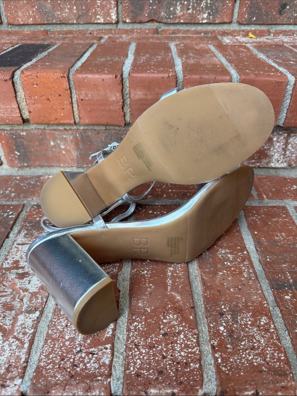 BP. Silver Metallic Strappy Ankle Strap Block Heel Dress Sandal Women's Size 11 - Picture 6 of 7